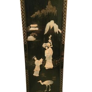 Vintage Asian Black Lacquer Mother of Pearl Wall Art Panels Set of 5 Home Decor